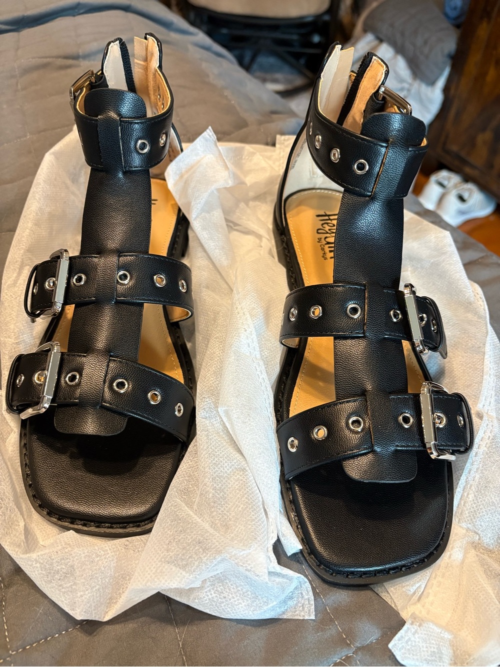 Corkys Glad You Made It Black Buckle Gladiator Sandals